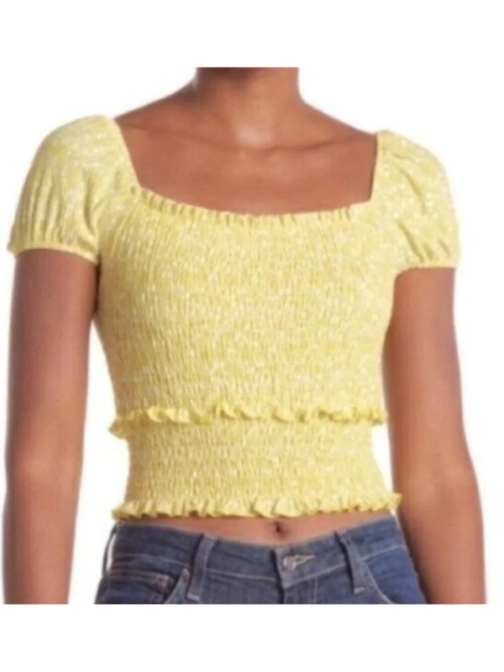 NWT Lush  Yellow Print Smocked Cropped Top XS